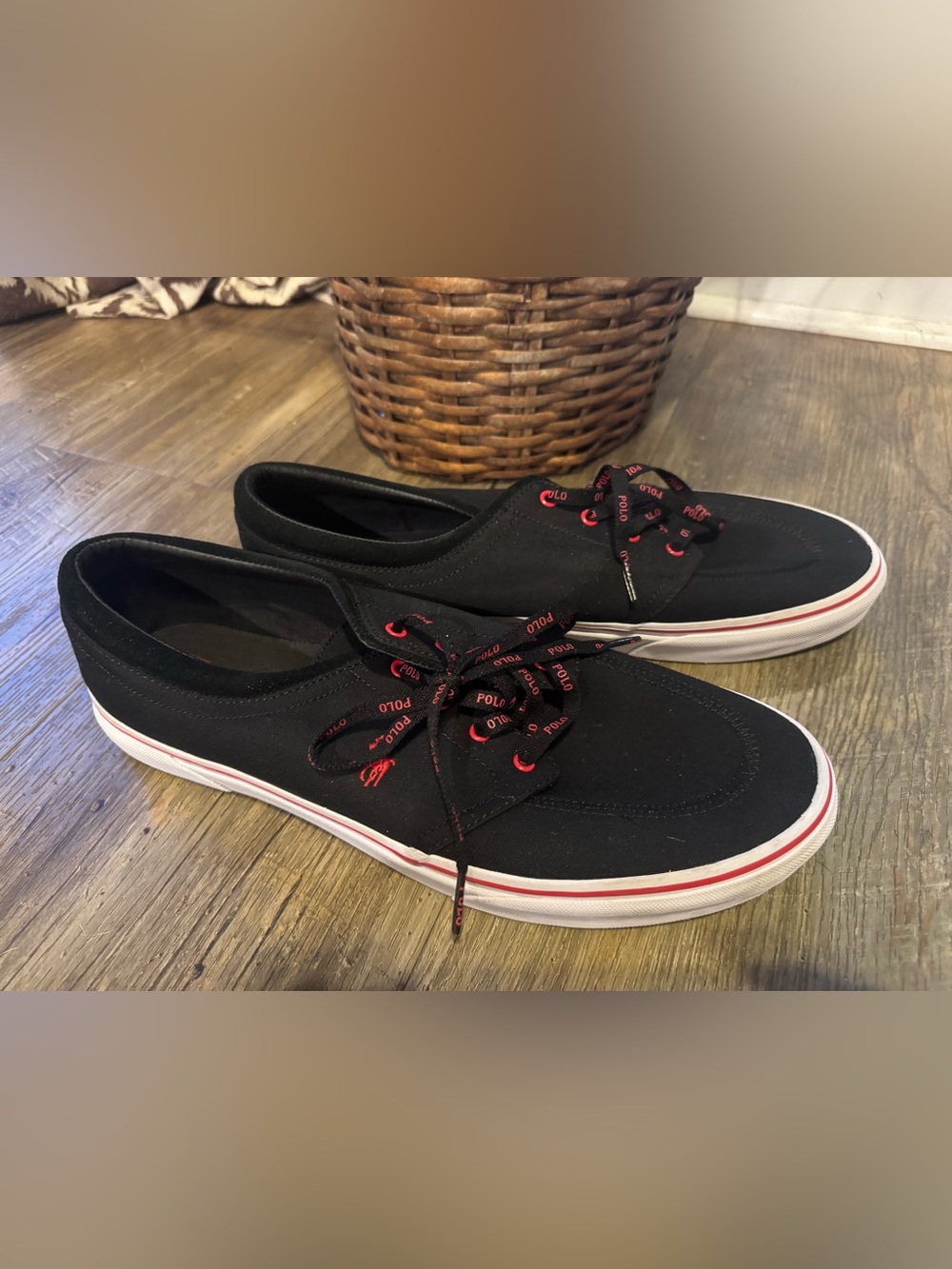 Polo Ralph Lauren Men's Faxon X Low-Top Canvas Sneaker Black & Red Sz 15